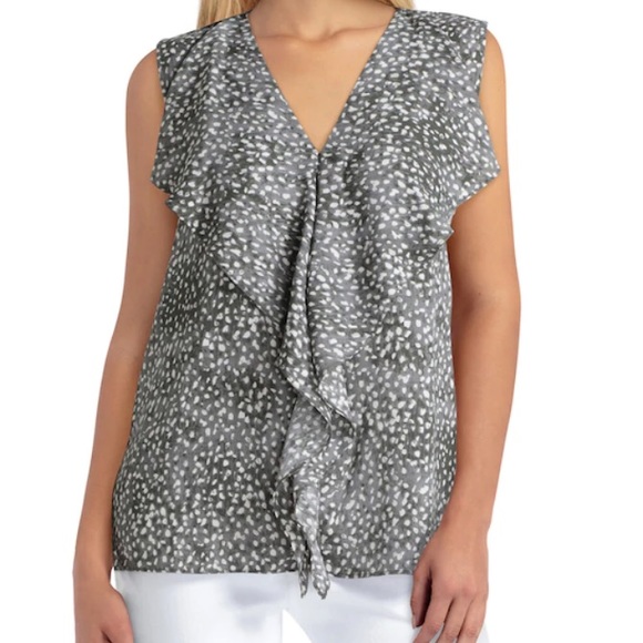 H Halston Sleeveless Blouse with Ruffle Front Detail - Picture 1 of 6